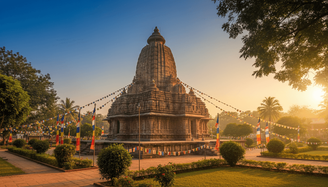Mahabodhi Temple in Bodh Gaya at golden hour